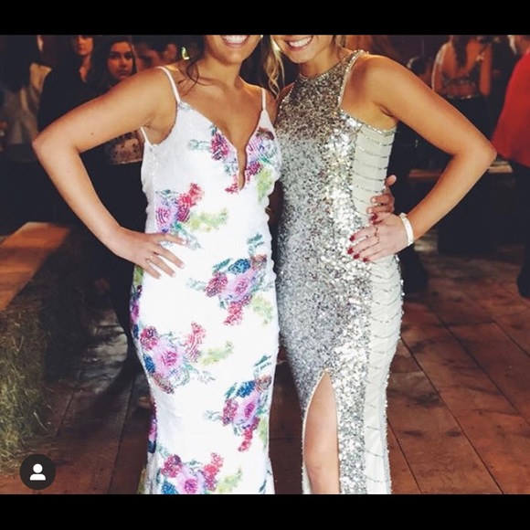 White sequin and floral prom dress - Picture 2 of 3